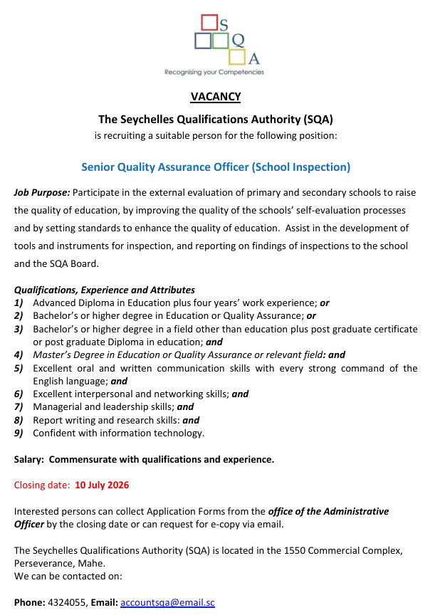 Vacancy Senior QAO Schools